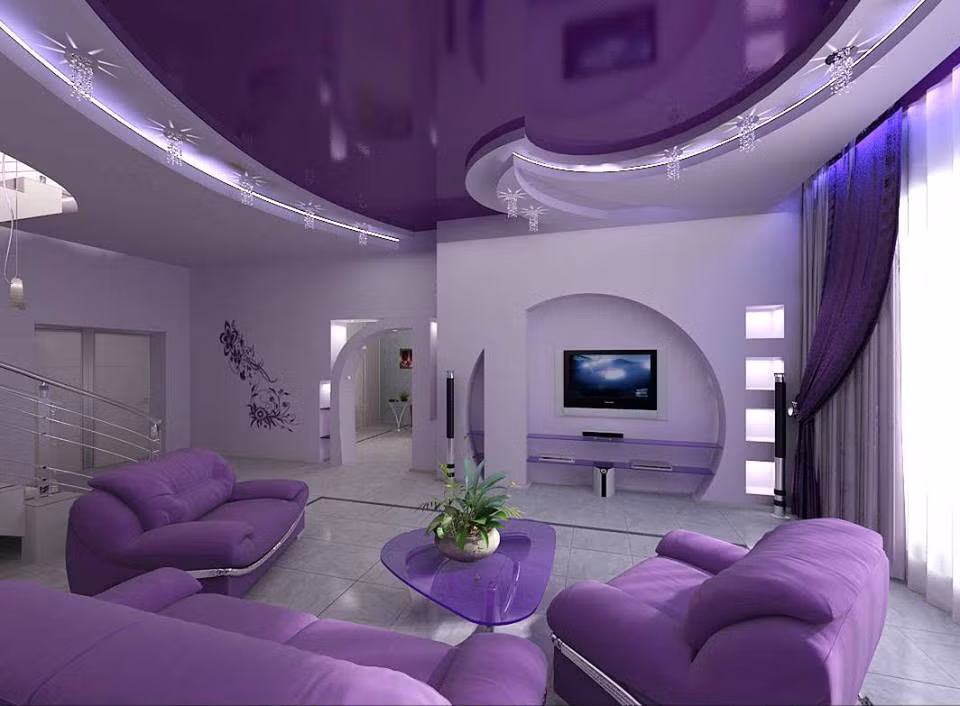 Bộ sofa màu tím giúp cho không gian trở nên ấm áp, bình lặng.
