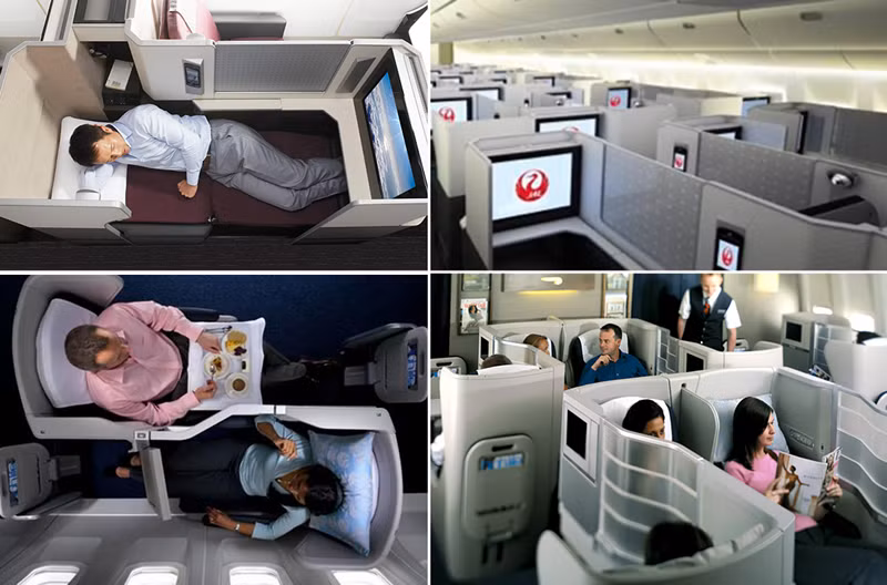 Japan Airlines (JAL): Kể từ năm 1951, hãng hàng không JAL của Nhật đã dẫn đầu trong việc phát triển khoang hạng nhất và luôn cố gắng giữ tiêu chuẩn phục vụ cao cấp cho đến nay. Ghế da trên khoang hạng nhất của JAL có thể kéo dài thành giường bảo cho hàng khách thoải mái dù thức hay ngủ. Cho dù khẩu vị mong muốn của khách là thức ăn truyền thống của Kyoto hay đồ Tây, JAL đều đáp ứng với những thực đơn hảo hạng.