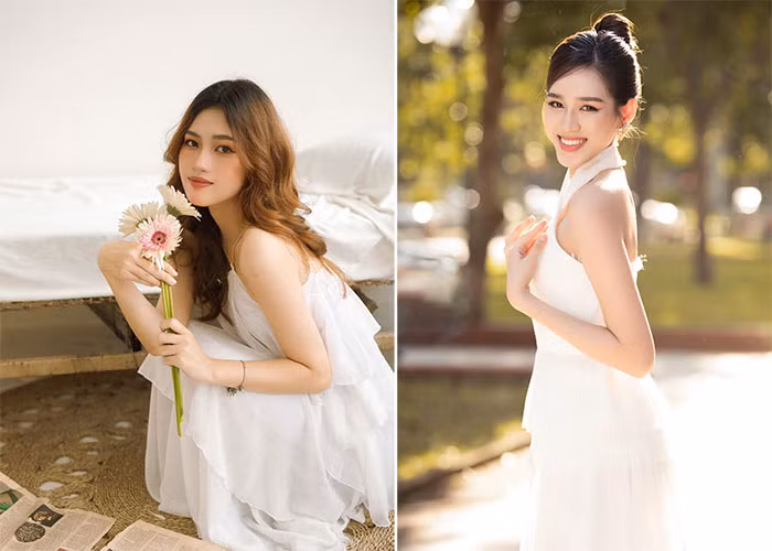 Cô gái 21 tuổi được cho là có khuôn mặt khá giống với Hoa hậu Việt Nam 2020 Đỗ Thị Hà (phải), đặc biệt ở góc nghiêng.