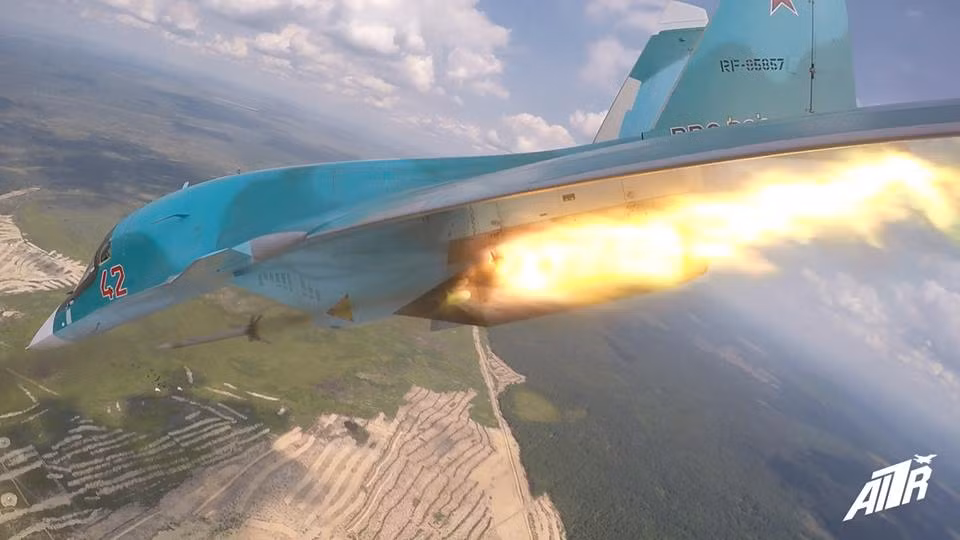 ….và sau đó là khoảnh khắc rocket phụt lửa rời bệ phóng trên cường kích Su-34.