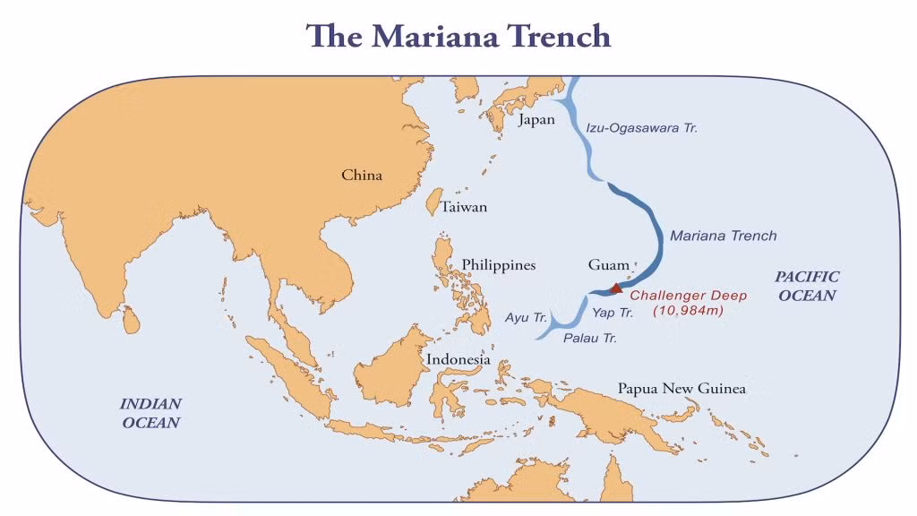 Theo đo đạc của các chuyên gia, rãnh Mariana có chiều dài khoảng 2.500 km.