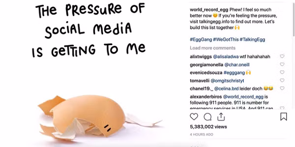 Trong các bài đăng tiếp theo, chủ nhân của tài khoản world_record_egg quyết định làm vỡ quả trứng (được đặt tên là Eugene). Người này đăng những bức ảnh quả trứng có vết nứt ngày càng lớn. Mỗi bài đều nhận được hơn 5 triệu lượt thích.