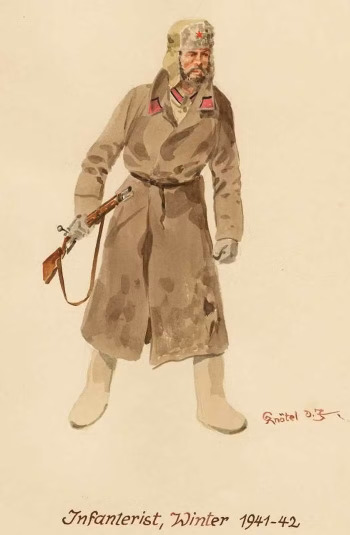 Chiến sĩ bộ binh trong trang phục mùa đông 1941 - 1942. Ảnh: Englishrussia.com