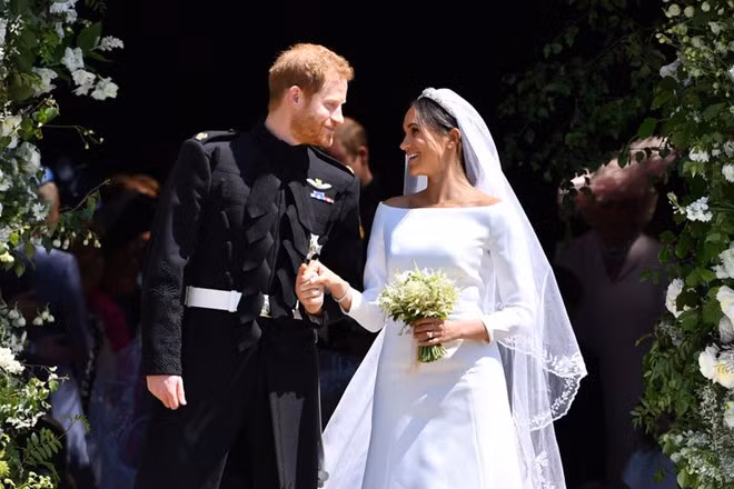 Khoảnh khắc rạng rỡ của cô dâu bên chú rể Harry. Ảnh: Getty.