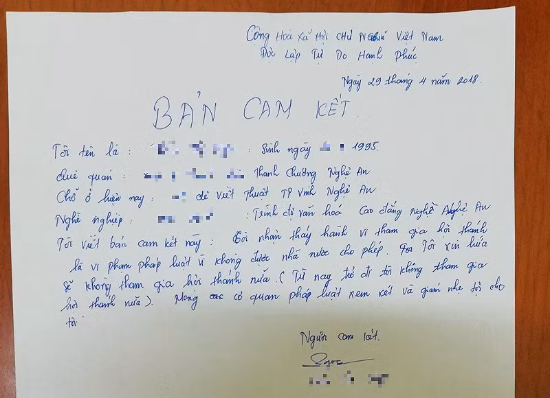 Bản cam kết của chị ThTNg.