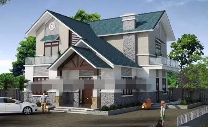 Nhà 2 tầng mái thái mang kiến trúc biệt thự mini thích hợp cho môi trường sinh thái ở quê đặc trưng với khí hậu nhiệt đới nước ta. Ảnh: Thietkenhadepmoi.