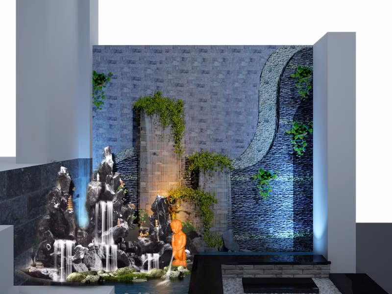 Tiểu cảnh non bộ, thác nước vô cùng ấn tượng.
