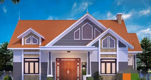 Điểm nhấn bên ngoài mặt tiền ngôi nhà là hệ cột cách điệu đỡ trần mái. Ảnh: Maunhadep.