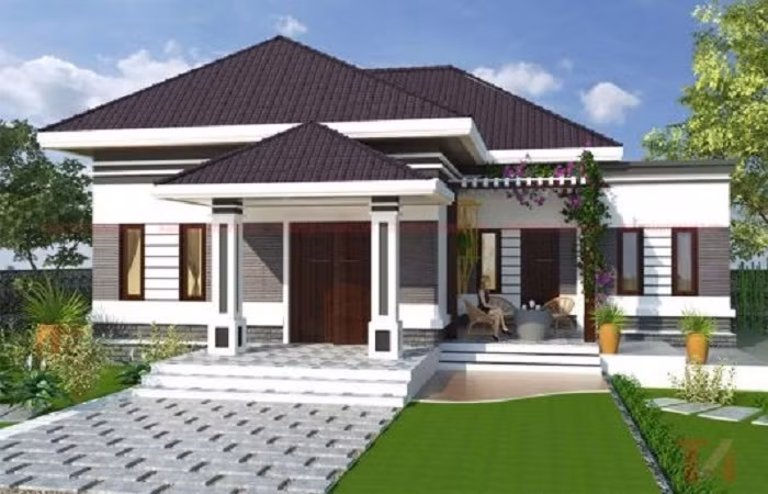 Biệt thự ấn tượng với mái màu nâu trầm và thảm cỏ xanh mướt ngoài sân. Ảnh: Maunhadep902.