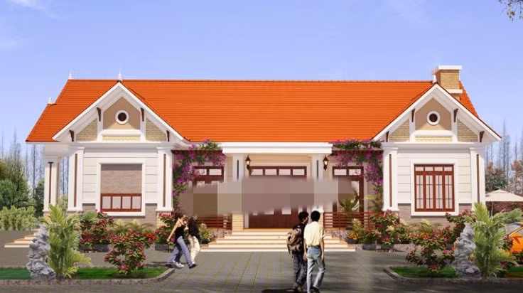 Mẫu biệt thự mái thái 1 tầng có 3 phòng ngủ, phù hợp với các vùng quê, ngoại thành. Ảnh: Kientrucmovie.