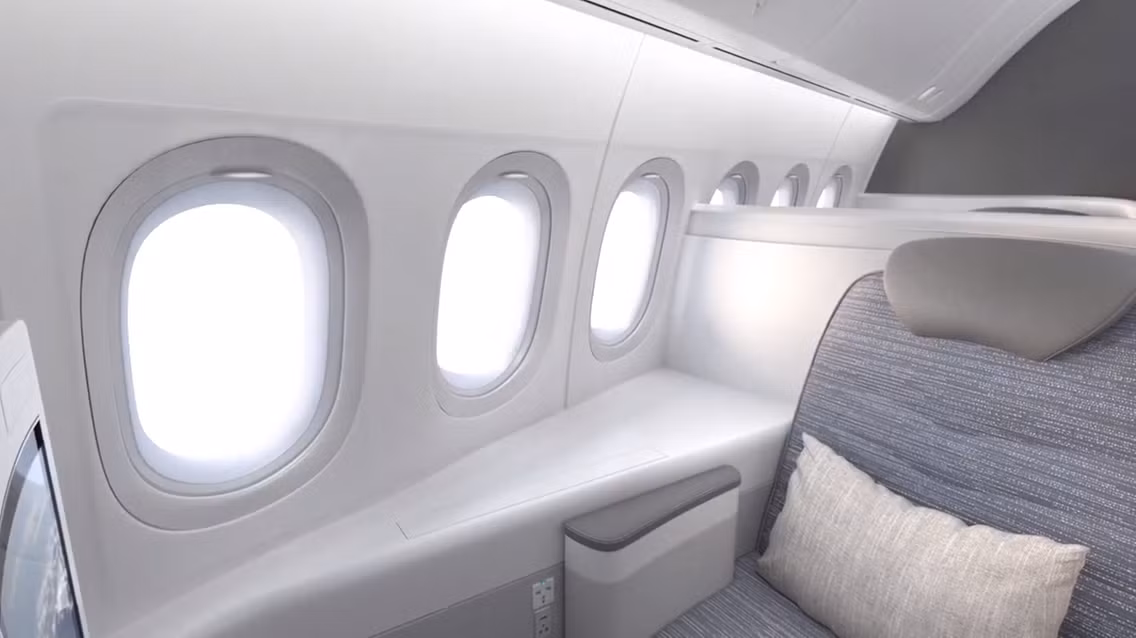 Nhờ đó, bên trong máy bay Boeing 777x lấy được nhiều ánh sáng hơn. Ảnh: Thenational.