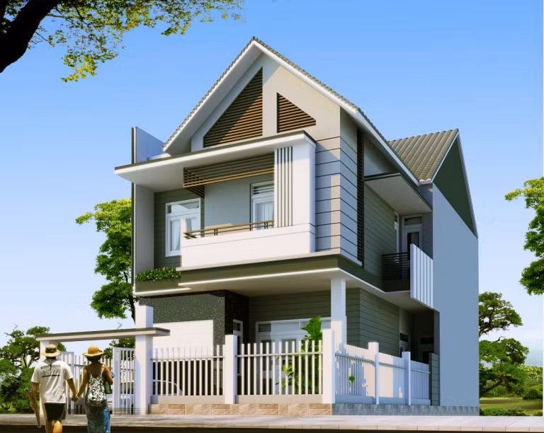 Nhà phố 2 tầng kiến trúc giả biệt thự luôn mang tới sự sang chảnh mà không lo bị lỗi thời. Ảnh: Nhadep.