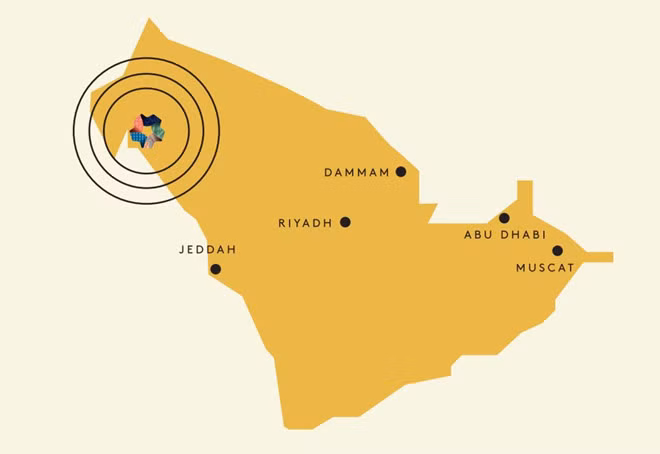 Vị trí của thành phố Neom tại Arab Saudi. Thành phố này sẽ dùng công nghệ "gieo hạt trong đám mây" (Cloud seeding) để tạo các đám mây nhân tạo cho ra lượng mưa nhiều hơn bình thường tưới mát vùng sa mạc khô cằn. Ngoài ra, Neom cũng sở hữu hệ thống giáo dục tiên tiến nhất hành tinh, với các lớp học giảng dạy bởi giáo viên "thực tế ảo".