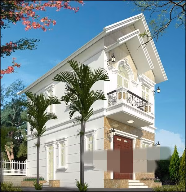 Nhà 2 tầng mái thái mang kiến trúc Pháp đơn giản nhưng sang trọng. Ảnh: Thietkenhadepmoi.