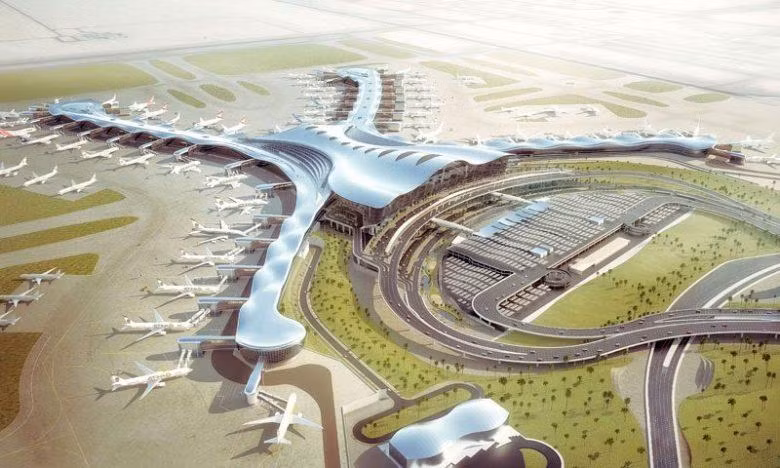 Nhìn từ trên cao, sân bay Abu Dhabi trông giống như một mê cung mà ta thường thấy trong các bộ phim viễn tưởng. Ảnh: MEED.