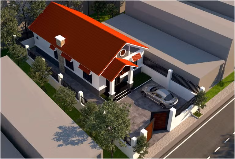 Nhà 3 phòng ngủ chọn kiểu thiết kế dạng ống, lợp ngói đỏ truyền thống. Ảnh: Holcim.
