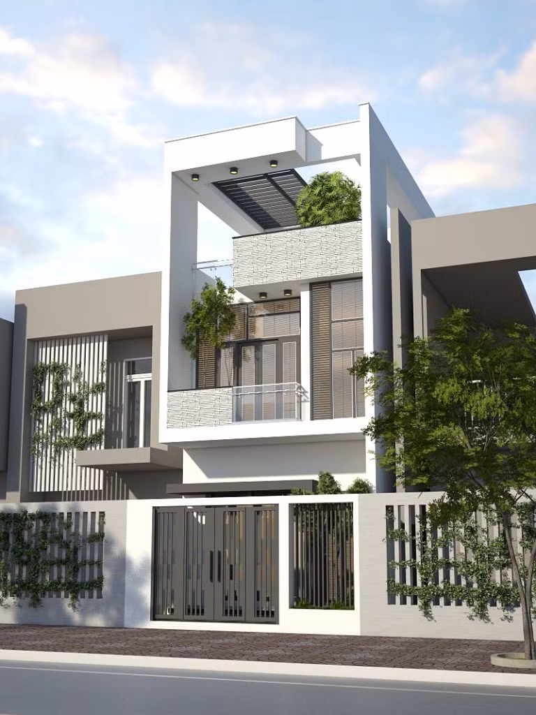 Nhà phố 2 tầng 5x20m 4 phòng ngủ đẹp thanh thoát với lan can kính cường lực. Ảnh: Xaynhasaigon.