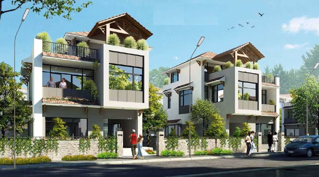 Biệt thự song lập có sân vườn đang dần bùng nổ mạnh trong ngành thiết kế kiến trúc. Ảnh: Kientrucadong.