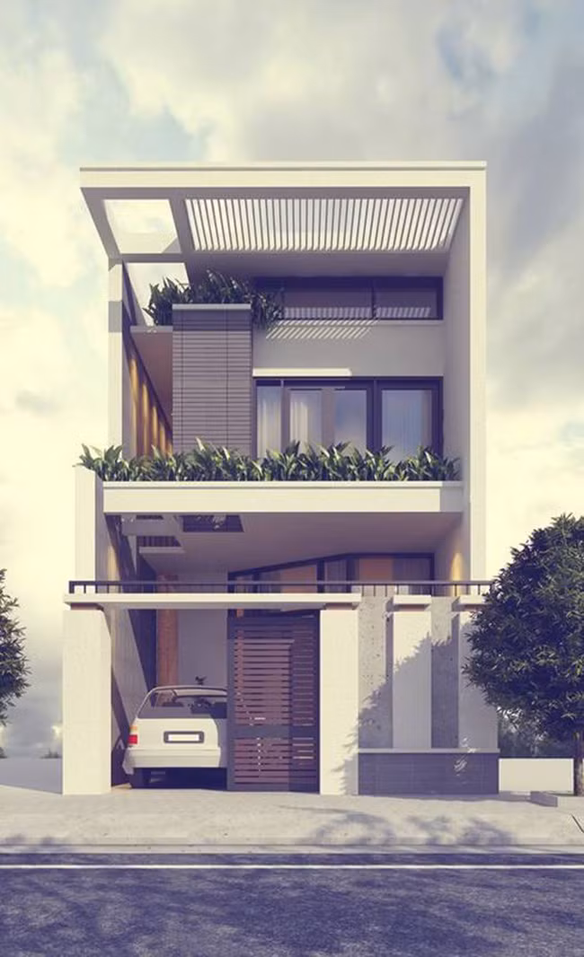 Sân trước được bố trí vừa đủ để cất giữ ô tô. Ảnh: Arthanoi.