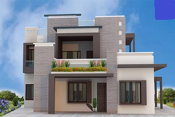 Mặt tiền phá cách có thiết kế ban công trồng hoa để tạo điểm nhấn cho ngôi nhà. Ảnh: Holcim.