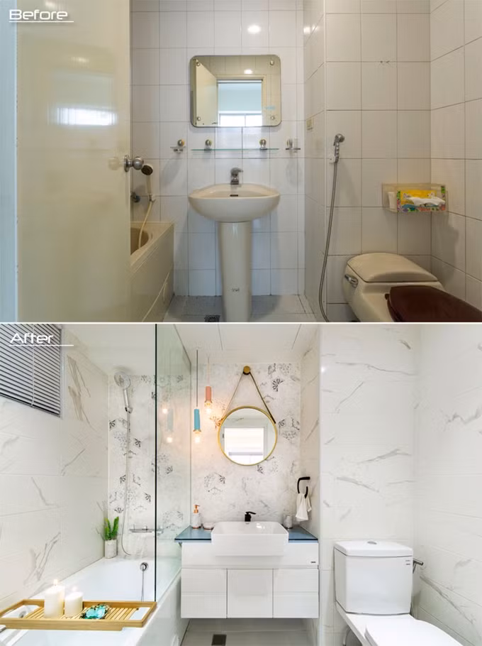 Nội thất hiện đại được thay mới hoàn toàn trong phòng tắm. Nguồn ảnh: Archiscene.