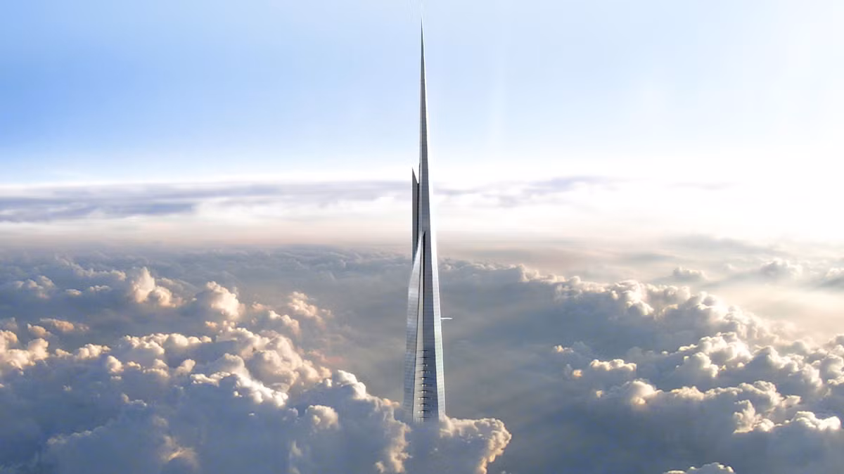 Tuy nhiên, để giành danh hiệu công trình nhân tạo cao nhất thế giới, Dubai Creek Tower sẽ phải cạnh tranh với tháp Jeddah Tower tại Saudi Arabia với chiều cao dự kiến gần 1.000m. Ảnh: Dezeen.
