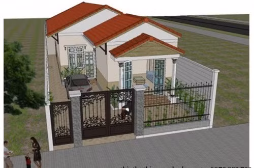 Xây trên mảnh đất có diện tích 8m x 20m, ngôi nhà cấp 4 có thiết kế gara ô tô cùng sân chơi rộng thoáng chính. Ảnh: Xaydungtrangtrinoithat.