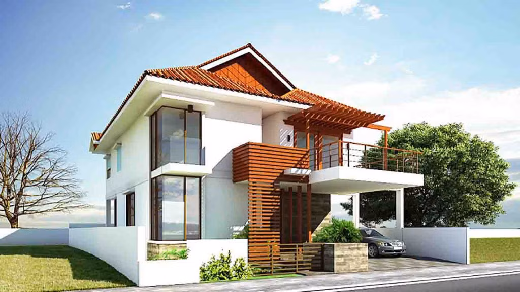 Nhà mái thái nông thôn là sự kết hợp hài hòa kiểu dáng thiết kế hiện đại với phong cách mới đồng quê gần gũi. Ảnh: Nhadepsang.