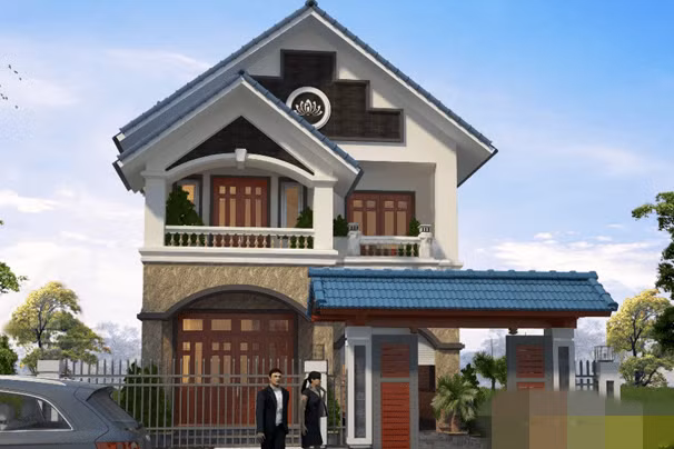 Nhà 2 tầng 8x15m hình chữ L với phong cách hiện đại và gam màu trẻ trung, tươi mới. Ảnh: Maunhadepmoi.