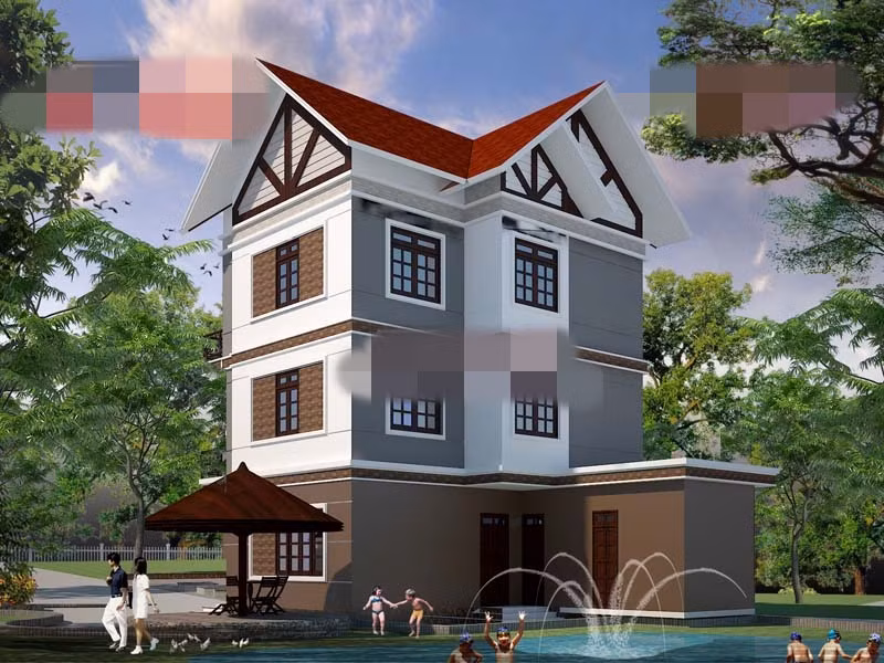 Biệt thự 3 tầng nổi bật với sự đa dạng về kiểu dáng, màu sắc, vật liệu. Ảnh: Angcovat.