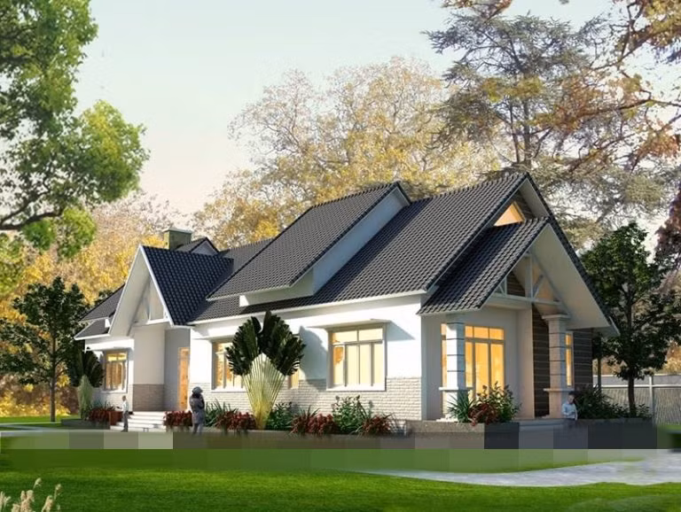  Biệt thự mái thái trắng, đen, xám làm chủ đạo chưa bao giờ là lỗi mốt. Ảnh: Xaydungnhadepmoi.