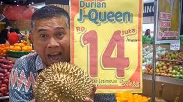 Đầu năm 2019, loại sầu riêng mới có tên "Nữ hoàng" với mùi bơ lạc được bày bán với mức giá “trên trời”: gần 1000 USD/trái (khoảng 23 triệu đồng) ở thành phố Tasikmalaya, đảo Java, Indonesia. Ảnh: SCMP.