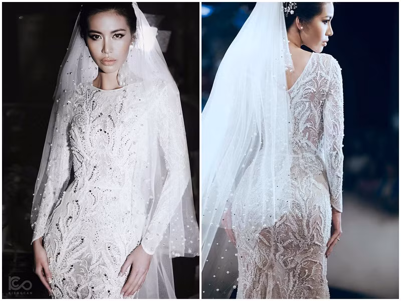 Váy cưới ôm sát giúp Minh Tú khoe body đầy gợi cảm. Ảnh: FBNV