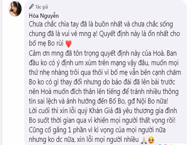 Hòa Minzy lên tiếng để bảo vệ doanh nhân Minh Hải cũng như gia đình của anh.
