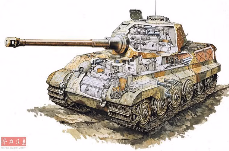 Dĩ nhiên người Đức cũng biết điều đó và cố gắng sửa sai với việc cho ra đời Tiger II, tuy nhiên việc đắp thêm giáp lên cho Tiger không thực sự giải quyết được vấn đề mà họ đang gặp phải. Trái lại điều này càng khiến Tiger mất đi chỗ đứng của mình trên chiến trường. Trong ảnh là Tiger II với pháo chính 88mm tương tự như trên Tiger I và nó trọng lượng lên tới 70 tấn trong khi đó IS-2 chỉ vỏn vẹn 46 tấn. Nguồn ảnh: QQ.