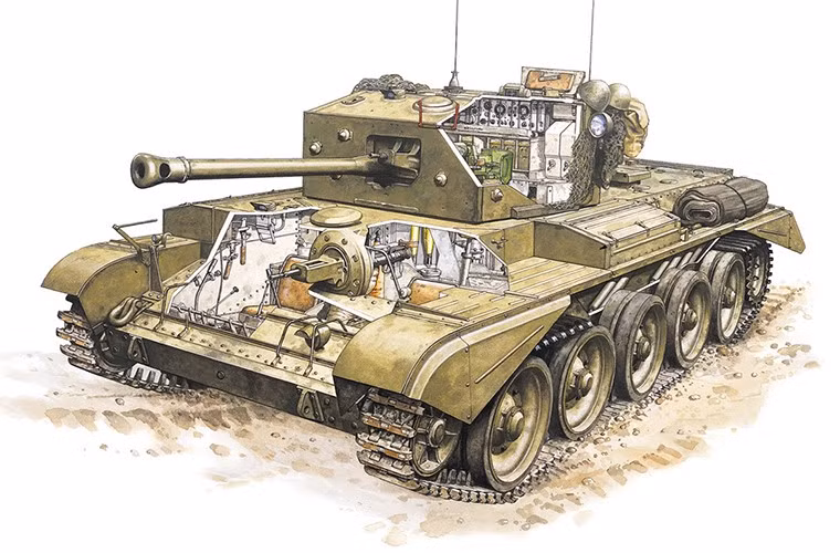 Xe tăng Cromwell - một trong những điểm sáng hiếm hoi của Anh trong CTTG 2 dù không thể so sánh lại với các dòng xe tăng như Panzer hay Panther của Đức nhưng ít ra nó cũng có thể giúp quân Anh duy trì được thế trận trên chiến trường trước xe tăng Đức. Nguồn ảnh: QQ.