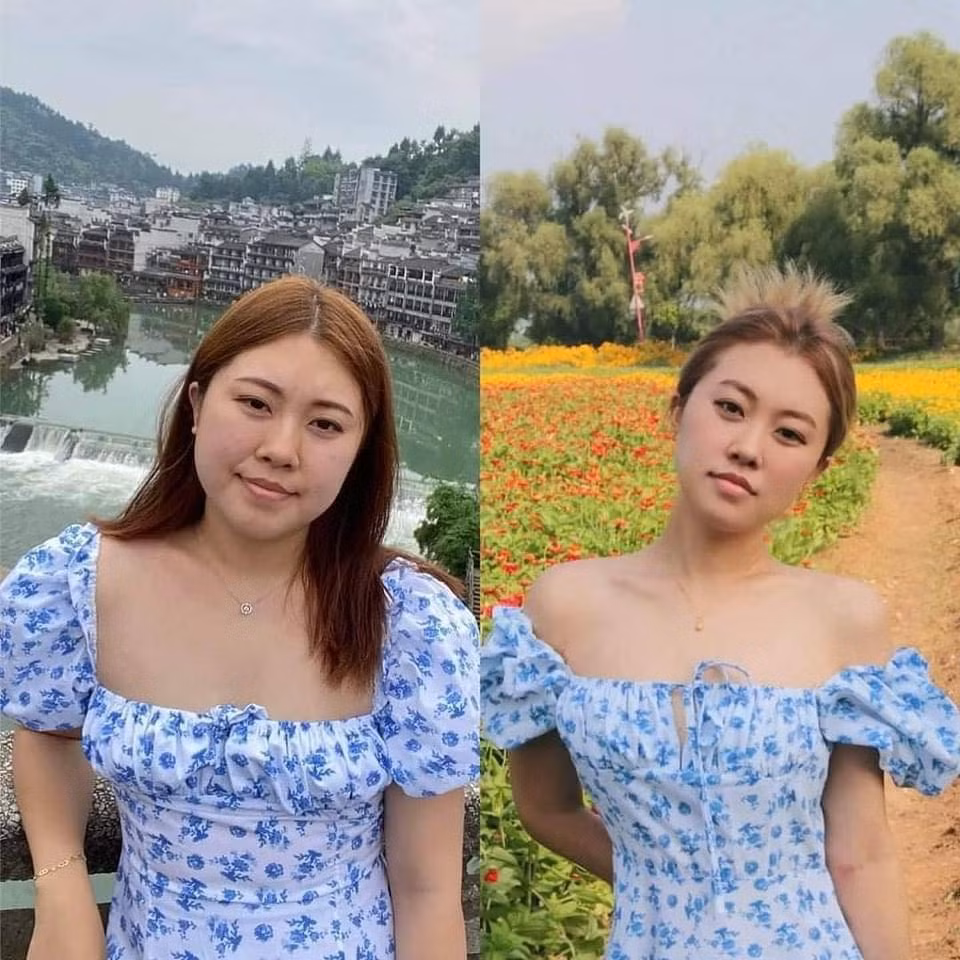 Để minh chứng cho quá trình giảm cân thành công cô gái này diện lại chiếc váy hoa ngày trước, đặt hai hình ảnh trước và sau khi giảm cân để so sánh thành quả của mình.