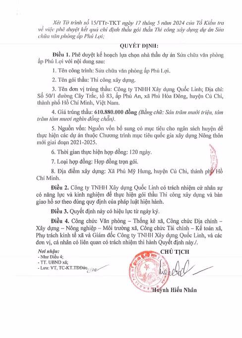 TPHCM: UBND xã Phú Mỹ Hưng chỉ định 4 gói thầu cho Cty Quốc Linh - Hình 3 TPHCM: UBND xa Phu My Hung chi dinh 4 goi thau cho Cty Quoc Linh-Hinh-3