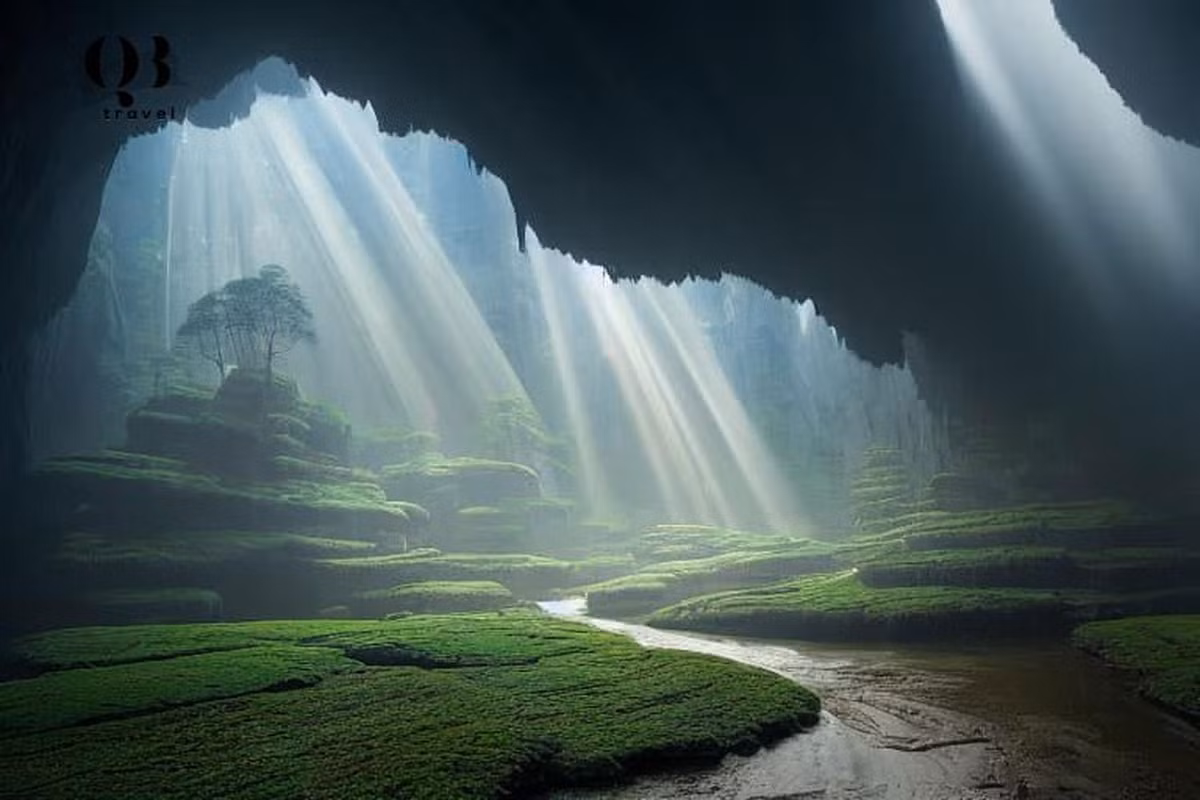 3. Hang Sơn Đoòng, Việt Nam. Hang Sơn Đoòng là hang động lớn nhất thế giới, nó rộng đến mức có thể chứa toàn bộ thành phố Manhattan. Hang có hệ thực vật tươi tốt do ánh sáng Mặt Trời rọi xuống từ các cửa hang phía trên. Nói cách khác, đây là một thế giới riêng nhỏ bé ẩn mình dưới bề mặt Trái Đất.