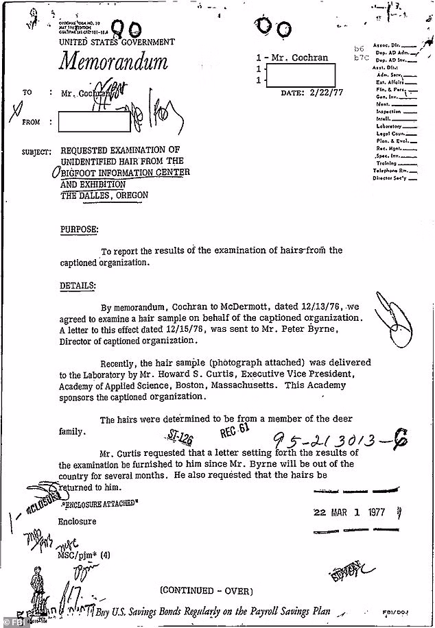Đa số tài liệu là các đoạn thư từ trao đổi giữa FBI và trung tâm trưng bày và thông tin Bigfoot (còn gọi Chân to) ở Oregon, Mỹ.