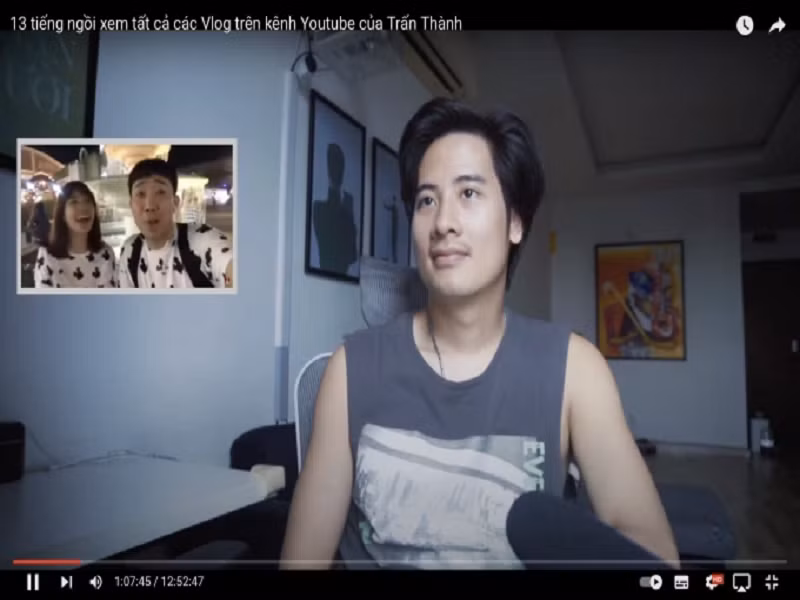 Mới đây, JVevermind còn đăng tải video dài 13 tiếng đồng hồ ghi lại quá trình xem các vlog của Trấn Thành. Ảnh: Dân trí