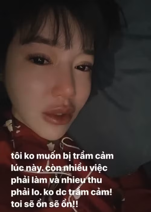 Elly Trần cũng đăng tải hình ảnh khóc đỏ mắt kèm lời tâm sự: "Tôi không muốn bị trầm cảm lúc này, còn nhiều việc phải làm và nhiều thứ phải lo. Không được trầm cảm! Tôi sẽ ổn”.