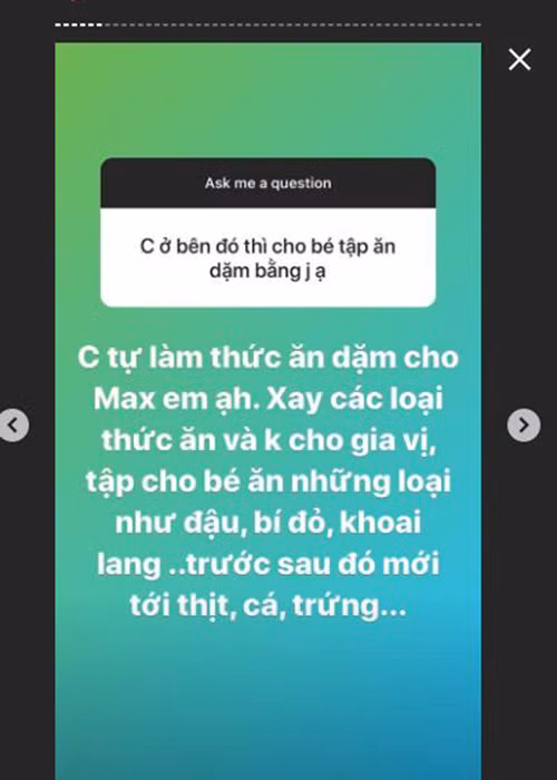 Phạm Hương tự tay chuẩn bị thức ăn cho con trai.