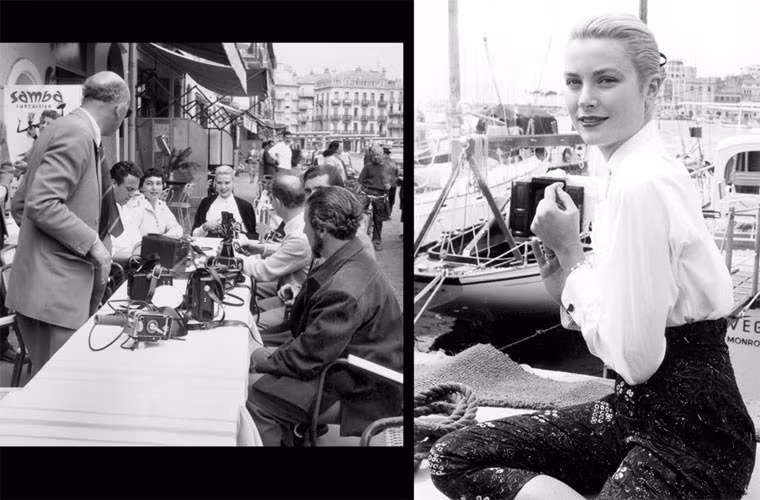 Grace Kelly gặp gỡ các phóng viên và chụp ảnh bên bờ biển khi tới dự LHP Cannes 1955. (Ảnh: Getty Images)