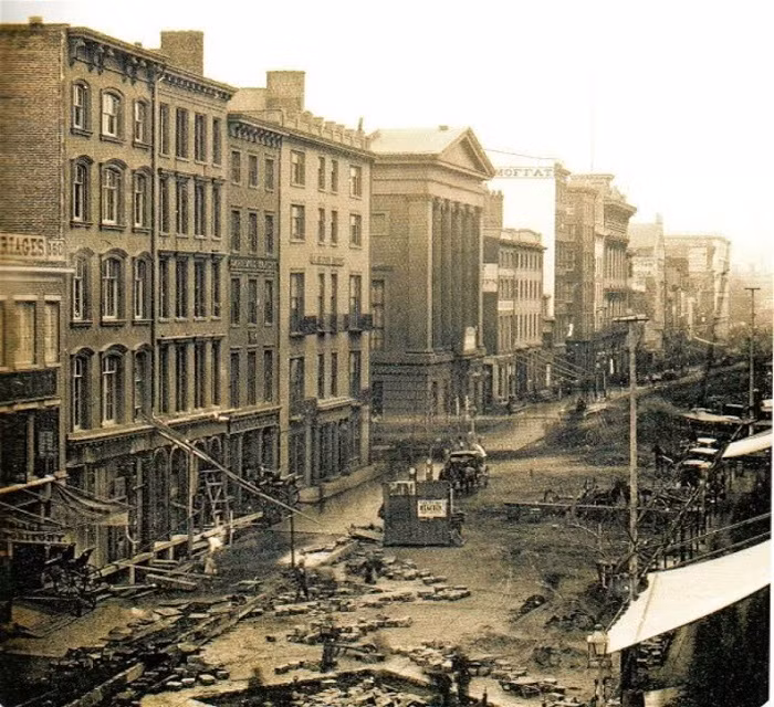 Phố Broadway và Franklin ở thành phố New York (Mỹ) năm 1850. Ảnh: VT.