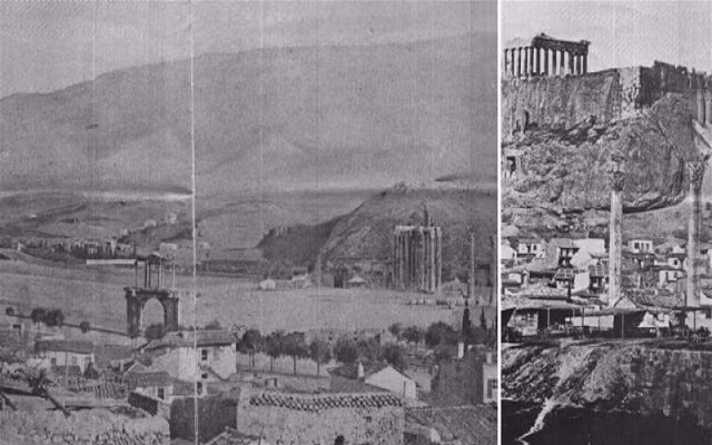 Athens, một trong những thành phố nổi tiếng thế giới, trong bức ảnh được chụp vào năm 1845. Hình phía bên phải là Acropolis - thành phòng thủ cổ nổi tiếng ở Athens, Hy Lạp. Ảnh: VT.