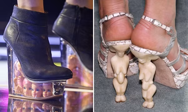 Thiết kế giày cao gót siêu dị với phần đế là đầu búp bê đã từng được ca sĩ Thủy Top đi trong buổi biểu diễn của mình. Ảnh: Blog tâm sự.