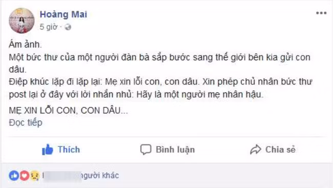 Bức thư mẹ chồng gửi xin lỗi con dâu khiến người đọc cay cay khóe mắt