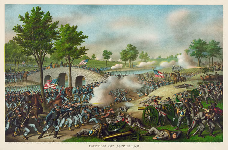 Trận Antietam là một trận đánh quan trọng trong Chiến dịch Maryland thời Nội chiến Mỹ, nổ ra vào ngày 17/9/1982, tại con rạch Antietam gần Sharpsburg, Maryland. Được biết, gần 23.000 binh sĩ đã thiệt mạng hoặc bị thương chỉ trong vòng một ngày. Ảnh: BI.
