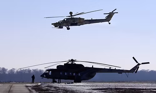Trực thăng "Thợ săn đêm" Mi-28NE của Nga. Ảnh: TASS.